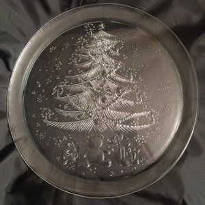 Christmas Tree Bear Gifts Serving Glass Platter